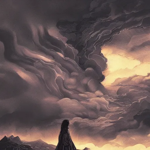 Image similar to black clouds in isolation i am reclaimer of my name!, acrilic paint, digital, artstation, detailed intricate ink illustration, heavenly atmosphere, digital art, overdetailed art, concept art, complementing colors, trending on artstation, cgstudio, the most beautiful image ever created, dramatic, subtle, details, award winning artwork, beautiful scenery