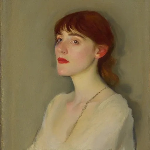 Image similar to portrait of a young woman, raphaelite, in the style of john singer sargent