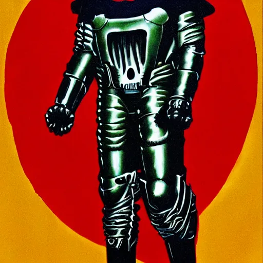 Prompt: a full body portrait of mf doom by edmund emshwiller