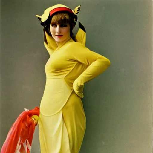 Prompt: elegant woman dressed up as pikachu, art photo by Annie Liebovitz and David Hamilton and Alphonse Mucha