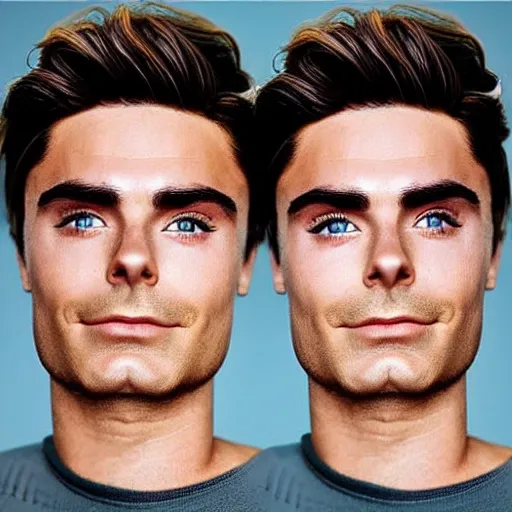 Image similar to “a realistic detailed photo of a guy who is an attractive humanoid who is half robot and half humanoid, who is a male android, Zac Efron, shiny skin, green eyes”