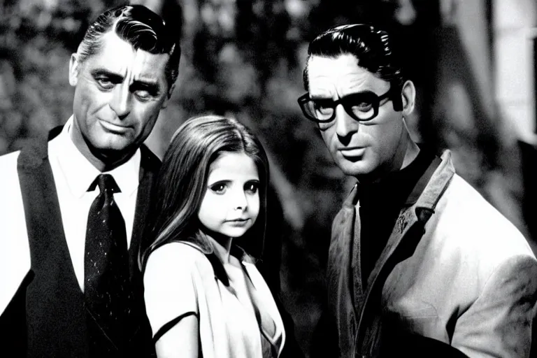 Image similar to cary grant as giles in buffy the vampire slayer, along side sarah michelle gellar 1 9 9 8