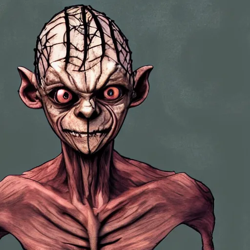 Prompt: Gollum as pinhead from dead by daylight