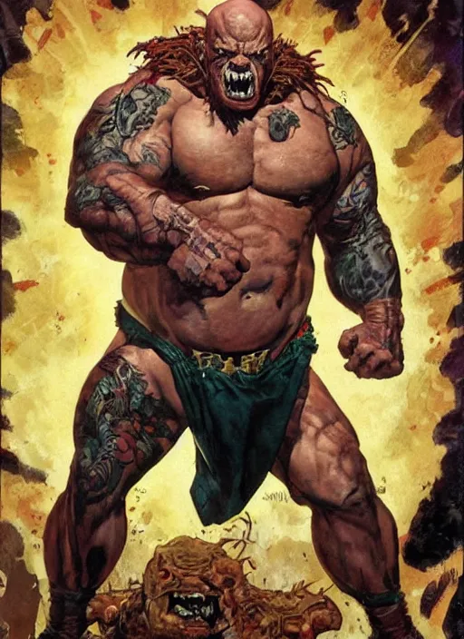 Image similar to full body and head single character portrait of martyn ford as marvel's the thing, dynamic action, painted by norman rockwell and phil hale and greg staples and tom lovell and frank schoonover and jack kirby