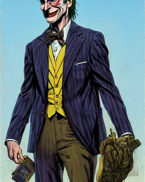 Image similar to portrait of saul goodman as the joker, event photography, art by makoto shinkai and peter elson, bernie wrightson