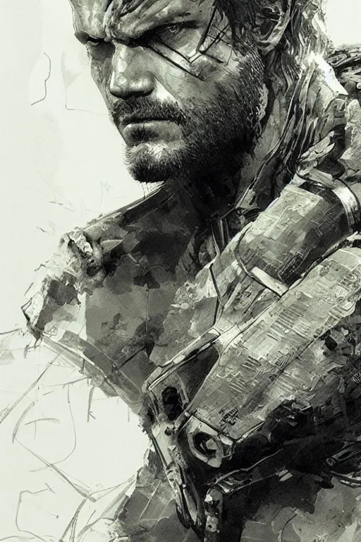 Prompt: portrait of snake from mgs, pen and ink, intricate line drawings, by craig mullins, ruan jia, kentaro miura, greg rutkowski