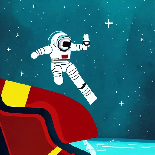 Image similar to matt chinworth illustration of an astronaut underwater