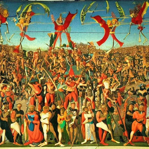 Prompt: 15th century florentine rave party painted by paolo uccello, oil painting on canvas