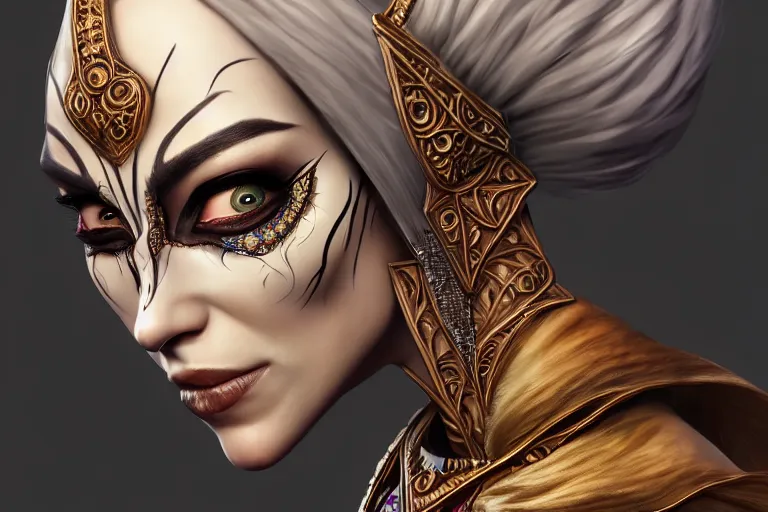 Image similar to a full portrait of a beautiful woman wearing, wearing extremely detailed attire, slim complexity, extremely detailed eyes, medievil, dnd, extremely detailed, high quality, trending on artstation, photo realistic