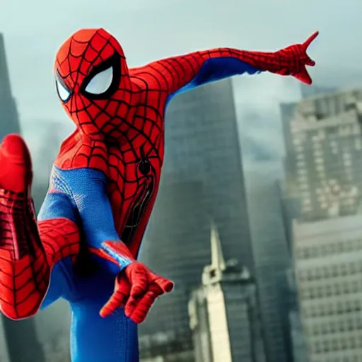 Prompt: a photo still of jaden smith in spiderman costume in the new spiderman movie