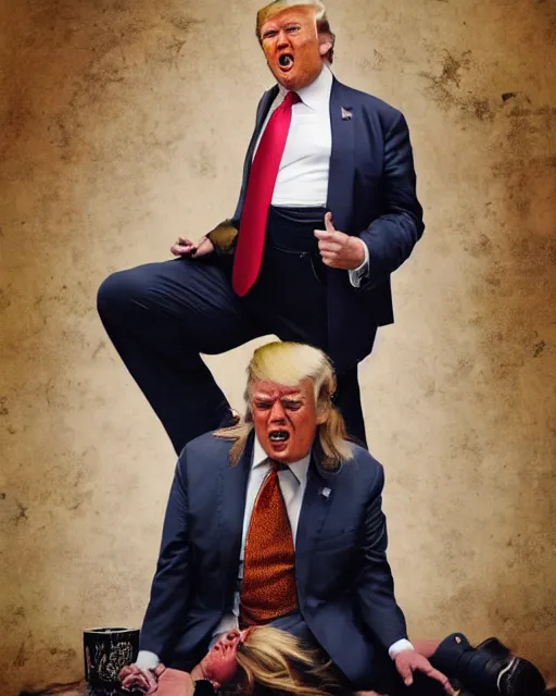 Image similar to if donald trump became a hippie, photoshoot in the style of annie leibovitz, hyperreal