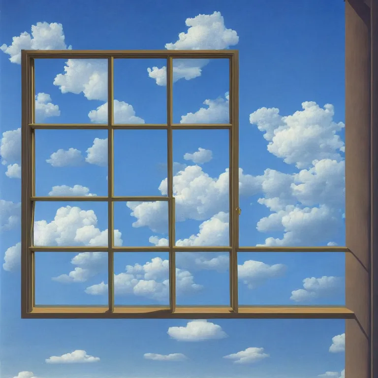 Image similar to window in the sky, by rene magritte, centered, detailed painting, hd, hq, high resolution, high detail, 4 k, 8 k