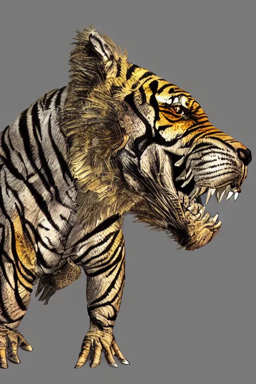 Prompt: epic portrait of a humanoid armored tiger. hyper realistic digital art. intricate. high detail