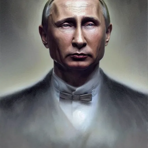 Prompt: UHD hyperrealism painting of Vladimir Putin, by Antonio Caparo and Ferdinand Knab and Greg Rutkowski, UHD, photorealistic, trending on artstation, trending on deviantart, correct face