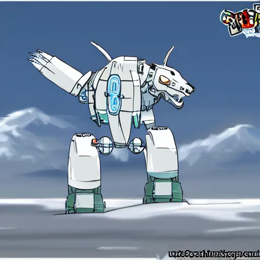 Image similar to polar bear Mecha, running over the tundra, anime style