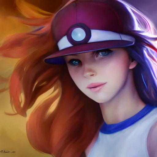 Image similar to Female Pokemon Trainer with Red hair and Blue eyes, detailed, centered, digital painting, artstation, concept art, donato giancola, Joseph Christian Leyendecker, WLOP, Boris Vallejo, Breathtaking, 8k resolution, extremely detailed, beautiful, establishing shot, artistic, hyperrealistic, beautiful face, octane render, cinematic lighting, dramatic lighting, masterpiece