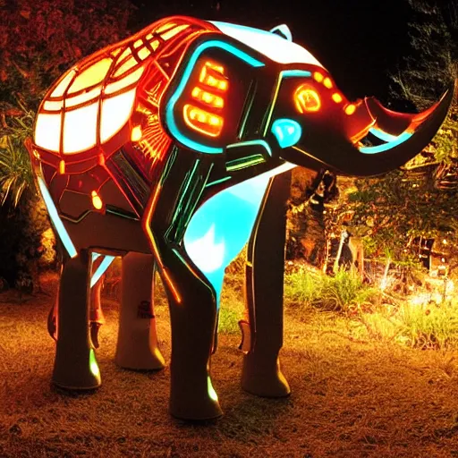 Image similar to a mechanical cybertronic elephant, glowing led tusks