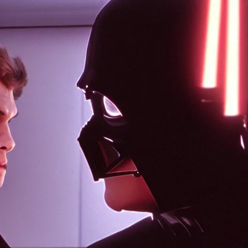 Prompt: anakin skywalker looking at the mirror and seeing darth vader, full body