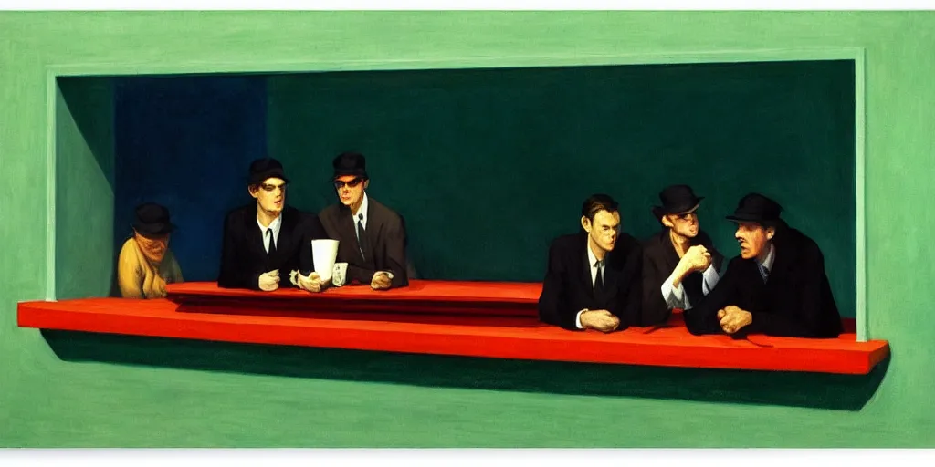 Prompt: jim carrey in the painting nighthawks by edward hopper with