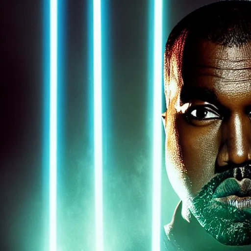 Prompt: Portrait of Kanye West as a jedi in Star Wars, holding lightsabre. splash art, cinematic lighting, dramatic, octane render, long lens, shallow depth of field, bokeh, anamorphic lens flare, 8k, hyper detailed, 35mm film grain