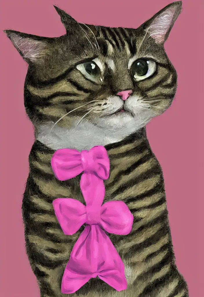 Prompt: portrait of tabby cat ,wearing a pink tuxedo,in the Pixar style, digital art, award winning