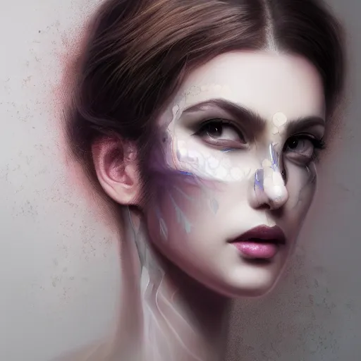 Prompt: face fractal portrait of a woman, inspired by mandy jurgens, face accessories, light make up, 4 k, high detailed, illustration