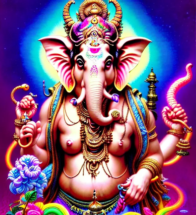 Image similar to lisa frank pattern fantasy character portrait of ganesha, ultra realistic, wide angle, intricate details, blade runner artifacts, highly detailed by peter mohrbacher, wayne barlowe, boris vallejo, hajime sorayama aaron horkey, gaston bussiere, craig mullins