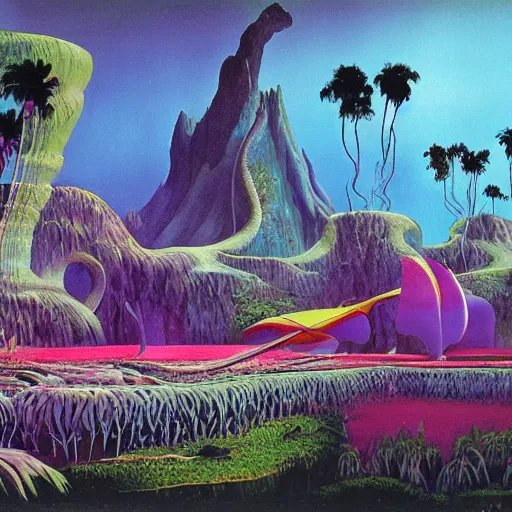 Prompt: rave party by roger dean