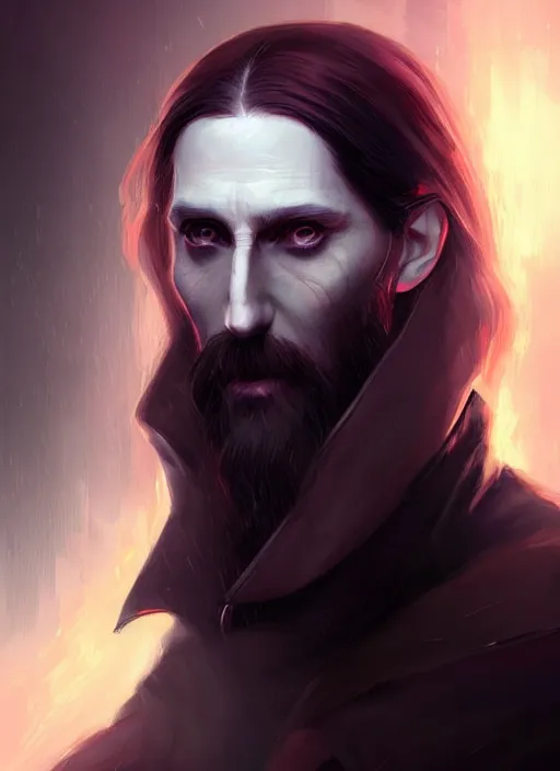 Image similar to « a portrait o cyberpunk rasputin, glowing eyes, a digital painting by charlie bowater, featured on cgsociety, fantasy art, behance hd, wiccan, artstation hd »