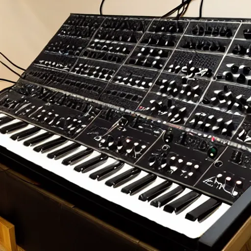 Image similar to moog system 100 modular synth covered in octopus tentacles