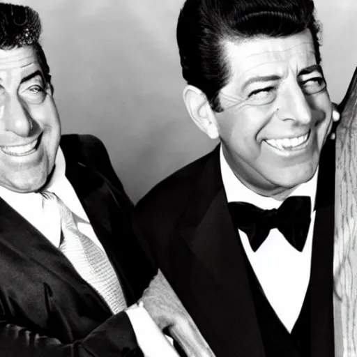 Image similar to Dean Martin and Jerry Lewis in the style of Road to Eldorado