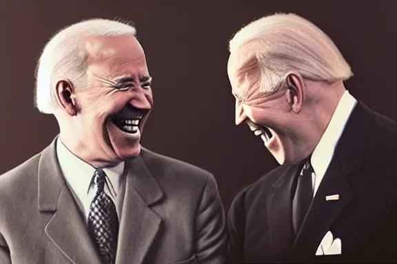 Image similar to “ very very intricate photorealistic photo of hitler and joe biden laughing together, detailed natural lighting, award - winning crisp details ”