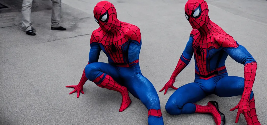 KREA - live action pig in a spiderman suit wearing a spandex full