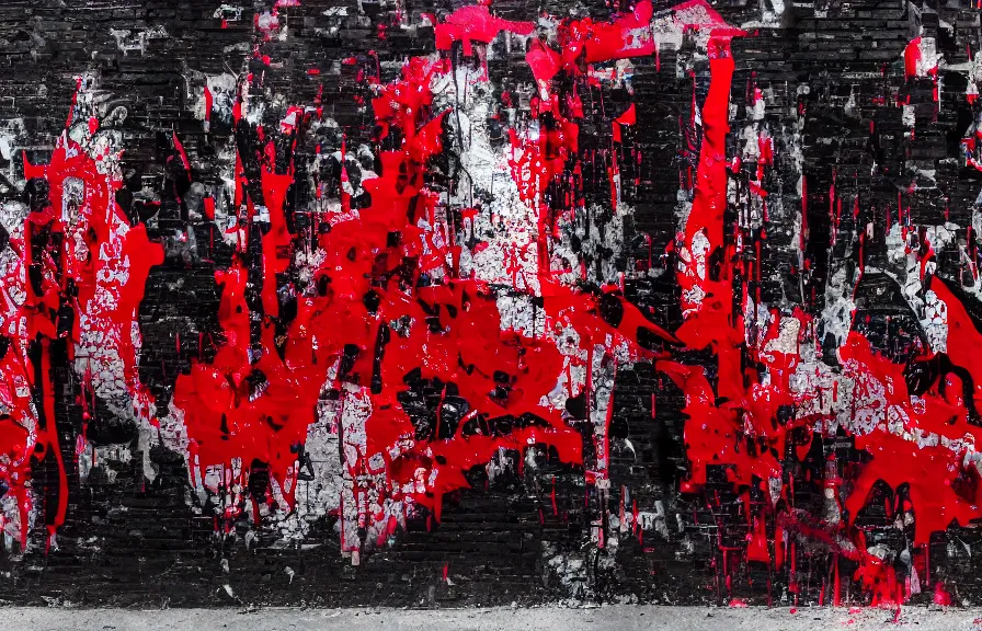 Image similar to new york underground graffiti, dripping and splattering blood red and black, 4k