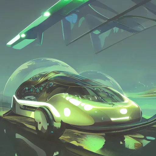 Image similar to solarpunk hovercar, clean energy, green technology, batoidea shape, sunny day, futurism, intricate, engines, glow, highly detailed, peaceful, utopia, digital painting, artstation, concept art, smooth, sharp focus, epic landscape, art by akihiko yoshida and tim mcburnie and anato finnstark