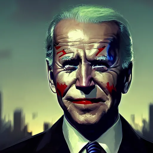 Image similar to joe biden as the joker, dramatic lighting, cinematic, establishing shot, extremly high detail, photorealistic, cinematic lighting, artstation, style by greg rutkowski