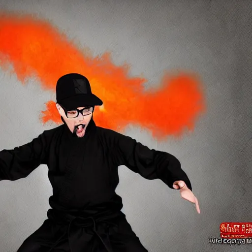 Image similar to the nostalgia critic striking a menacing pose, digital art, kung fu, dissipating smoke