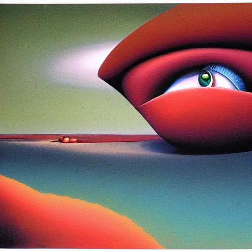 Image similar to Her eyes wide by Roger Dean, oil on canvas