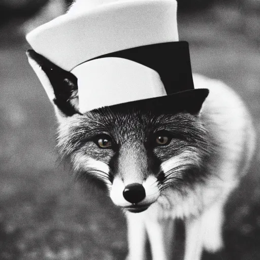 Prompt: 35mm photo of a Fox with a top hat