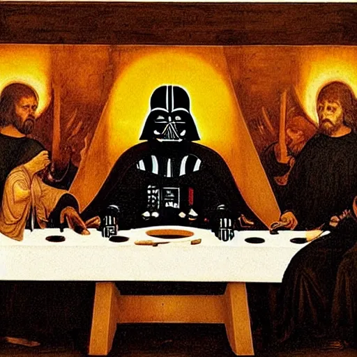 Image similar to darth vader darth vader in the last supper by leonardo davinci