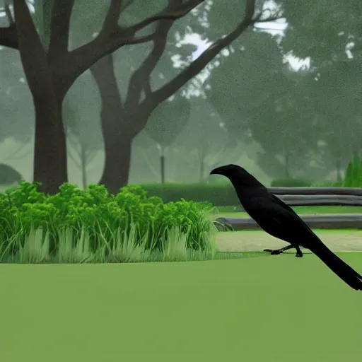 Prompt: a friendly crow in a park in a rainy day, digital painting, ultra detailed, unreal engine 5,
