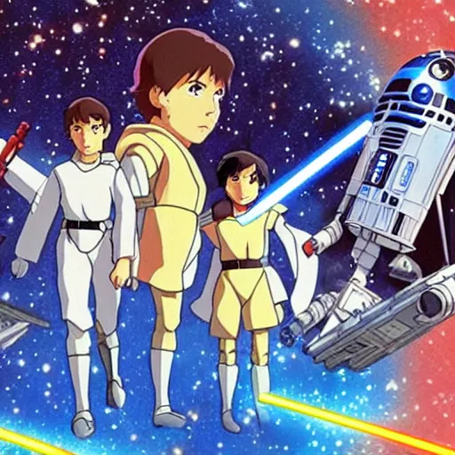 Prompt: screenshot of the Star Wars anime by studio ghibli