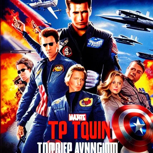 Prompt: poster of top gun staring the avengers, 4k, HDR, photorealistic, 8k by HR Giger