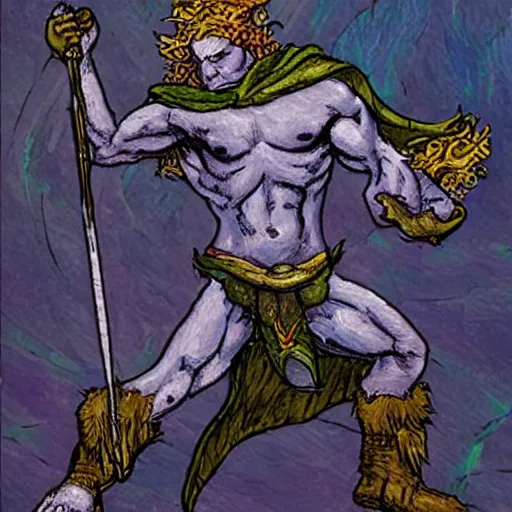 Image similar to A triton hero. Dungeons and Dragons, Wizards of the Coast, Post-Impressionism