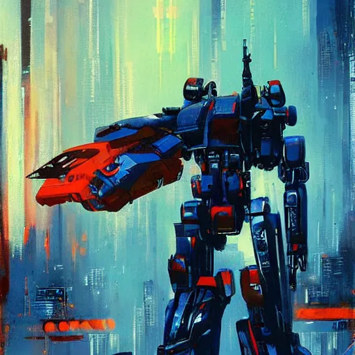 Image similar to arasaka mech, cyberpunk, art by jeff catherine jones, red and blue neon