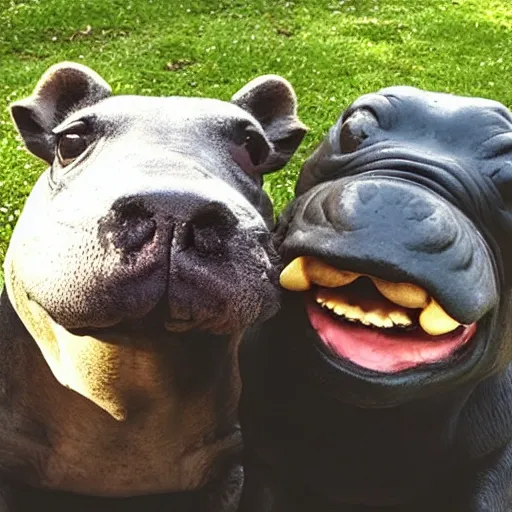 Image similar to photo of dog an hippopotamus taking a selfie