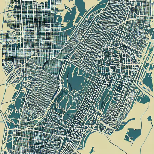 Prompt: new york map in the style of claire brewster