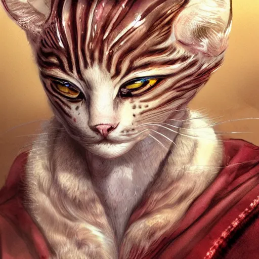 Image similar to illustration of the roman emperor augustus neko man half cat, character design, art station, epic, elegant, masterpiece of yoshitaka amano