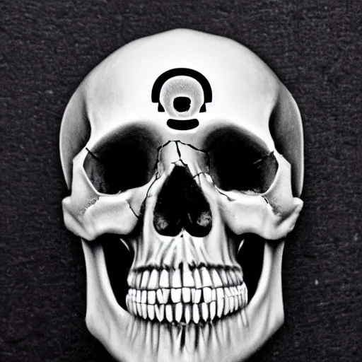 Prompt: skull with one eye photograph