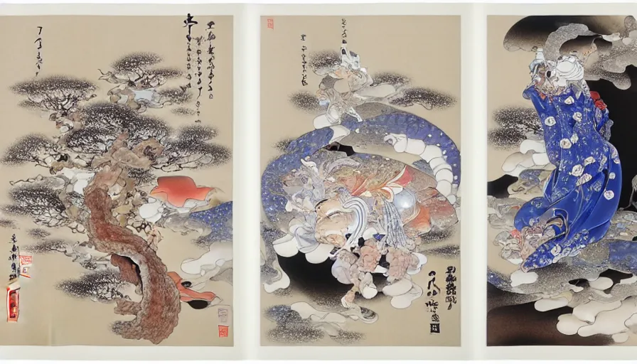 Image similar to the two complementary forces that make up all aspects and phenomena of life, by Yoshitaka Amano,